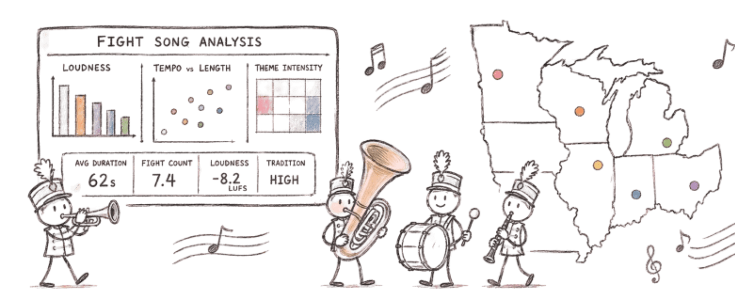 Big Ten Fight Song Data Visualization illustration
