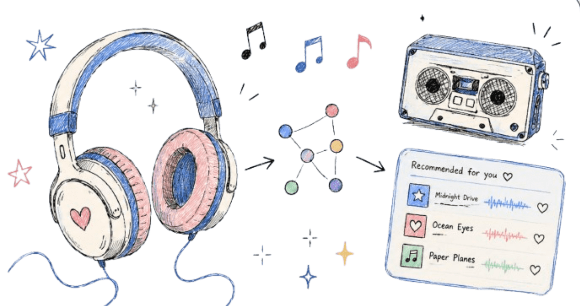 Machine Learning Music Recommendation Website illustration